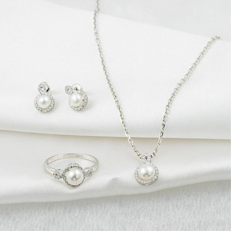 14K White Gold Engagement Pearl Jewelry Set