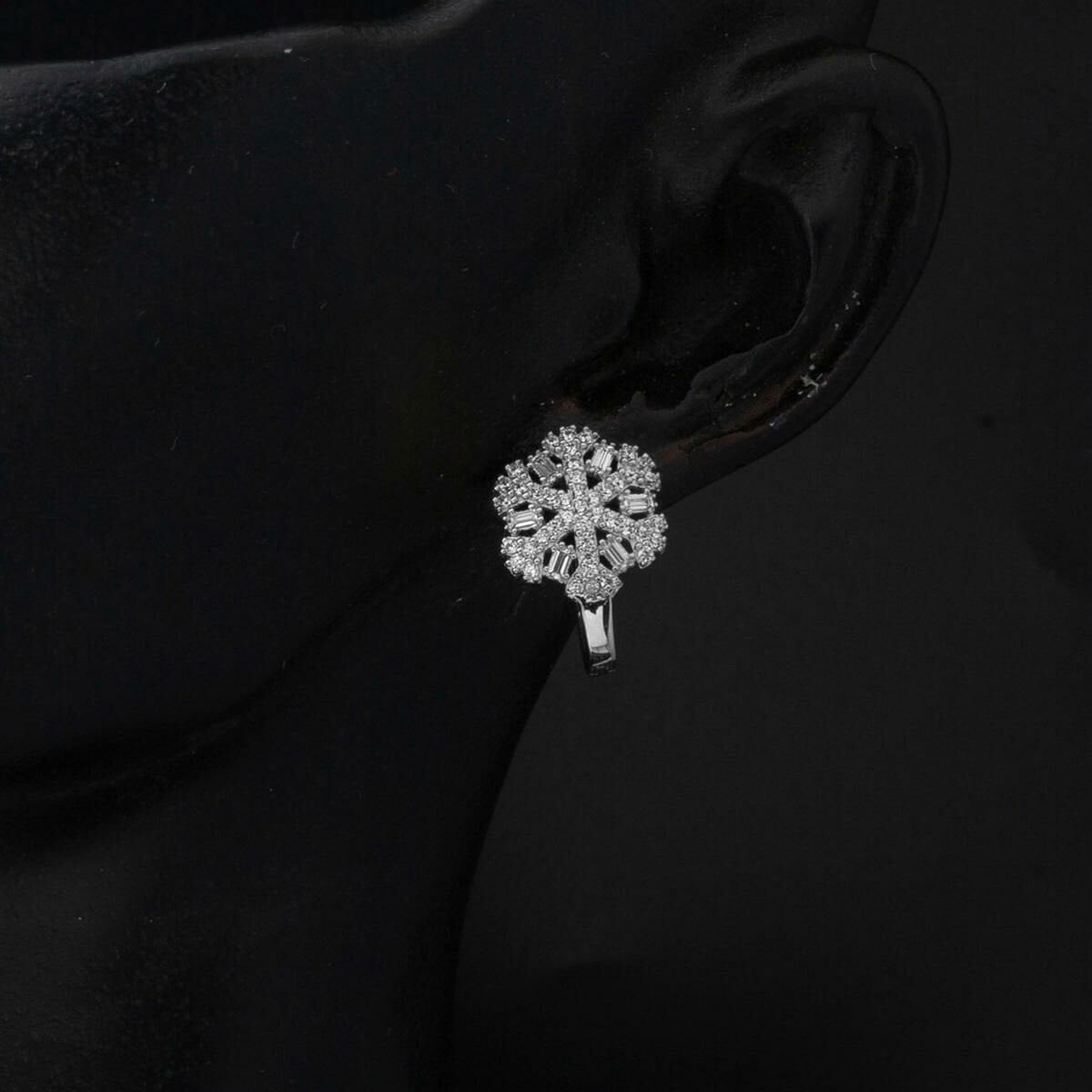14K White Gold Snowflake Baguette Cubic Zirconia Earrings