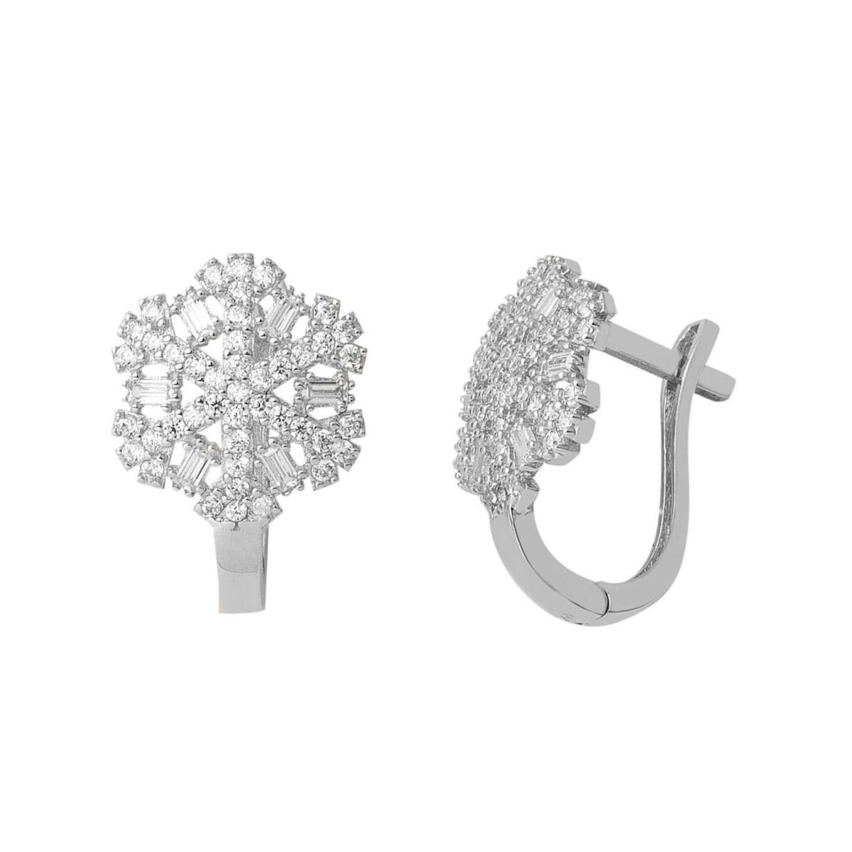 14K White Gold Snowflake Baguette Cubic Zirconia Earrings