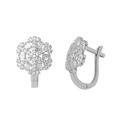 14K White Gold Snowflake Baguette Cubic Zirconia Earrings