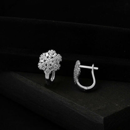 14K White Gold Snowflake Baguette Cubic Zirconia Earrings