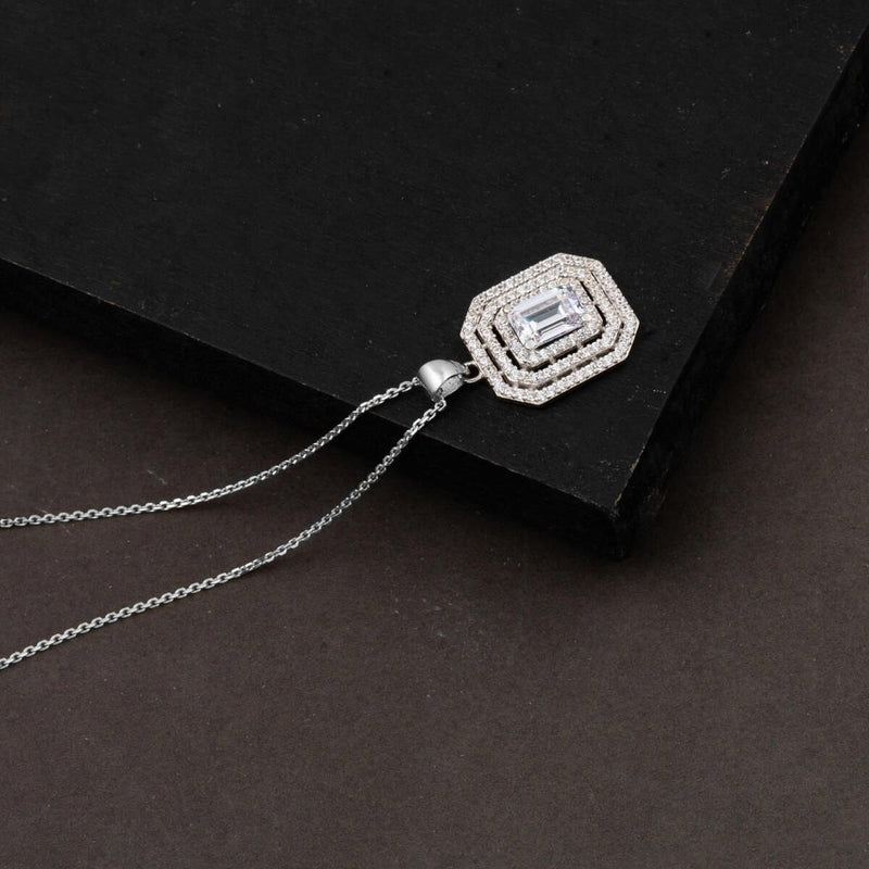 14K White Gold Minimalist Baguette Cubic Zirconia Necklace (3.45 g)