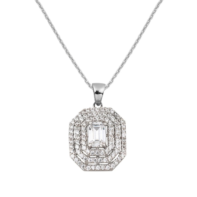 14K White Gold Minimalist Baguette Cubic Zirconia Necklace (3.45 g)