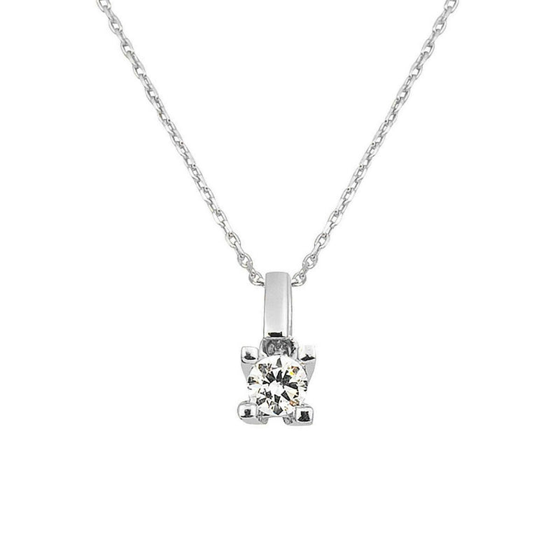 14K White Gold Solitaire Cubic Zirconia Women's Necklace