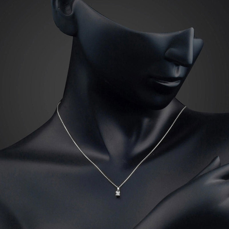 14K White Gold Solitaire Cubic Zirconia Women's Necklace
