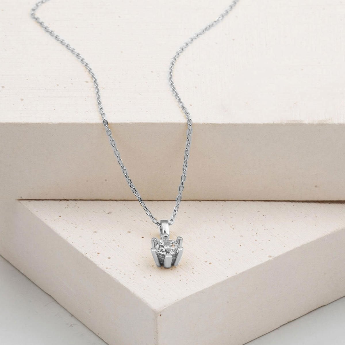 14K White Gold Minimalist Solitaire Cubic Zirconia Necklace