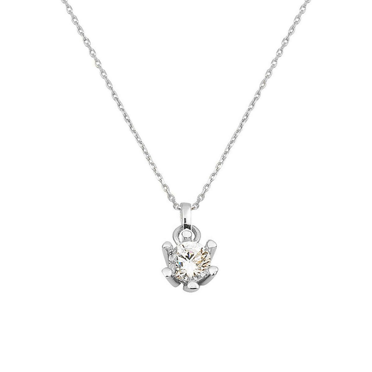 14K White Gold Minimalist Solitaire Cubic Zirconia Necklace