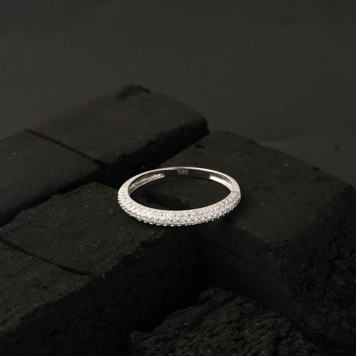 14K White Gold Half Eternity Cubic Zirconia Ring
