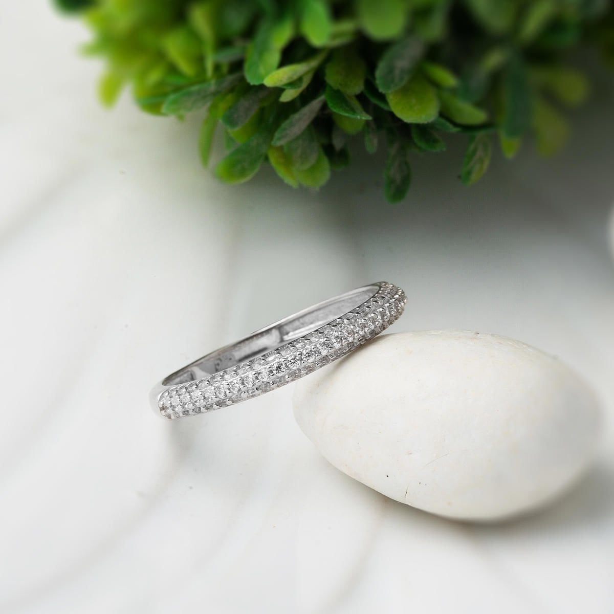 14K White Gold Half Eternity Cubic Zirconia Ring