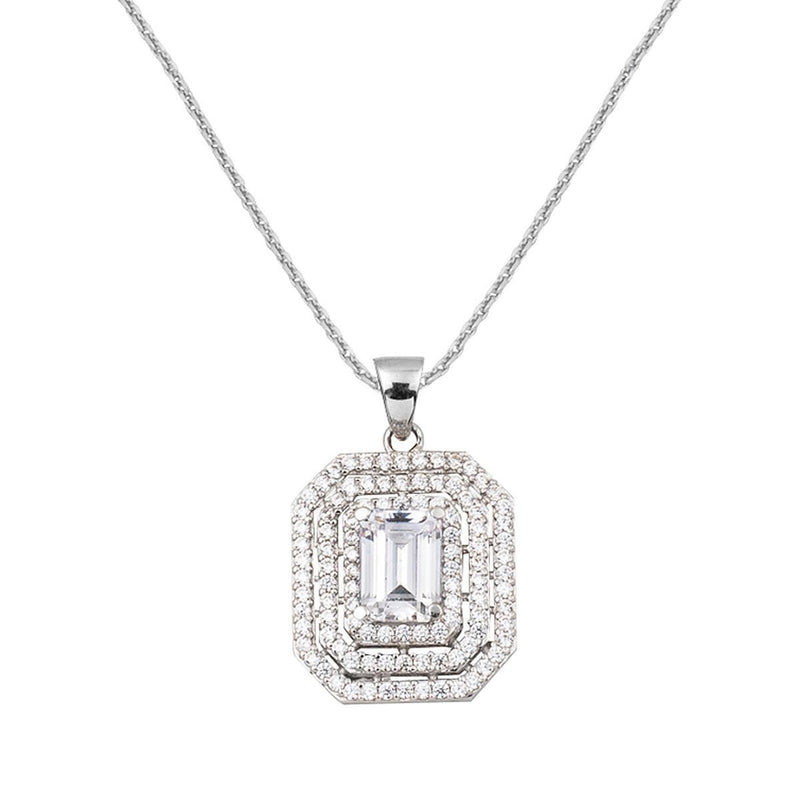 14K White Gold Chain Baguette Cubic Zirconia Necklace