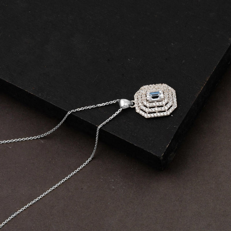 14K White Gold Chain Baguette Cubic Zirconia Necklace