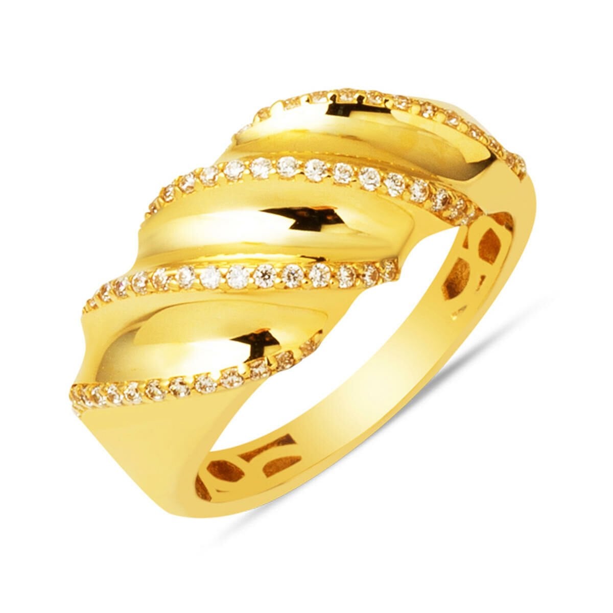 14K Yellow Gold Twisted Cubic Zirconia Women's Ring