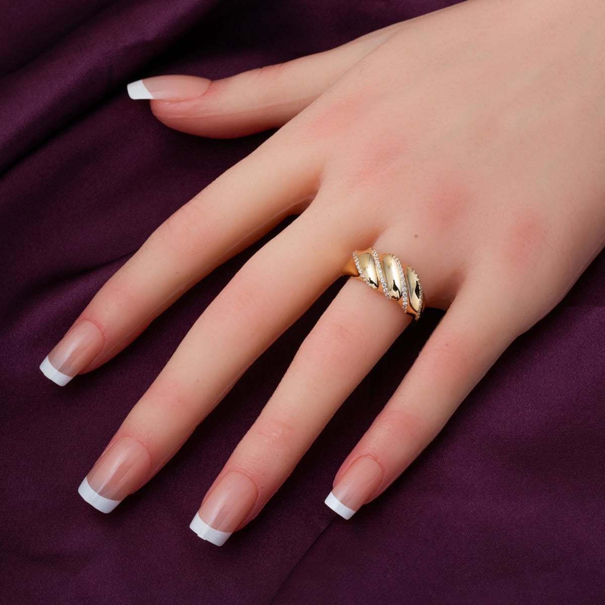 14K Yellow Gold Twisted Cubic Zirconia Women's Ring