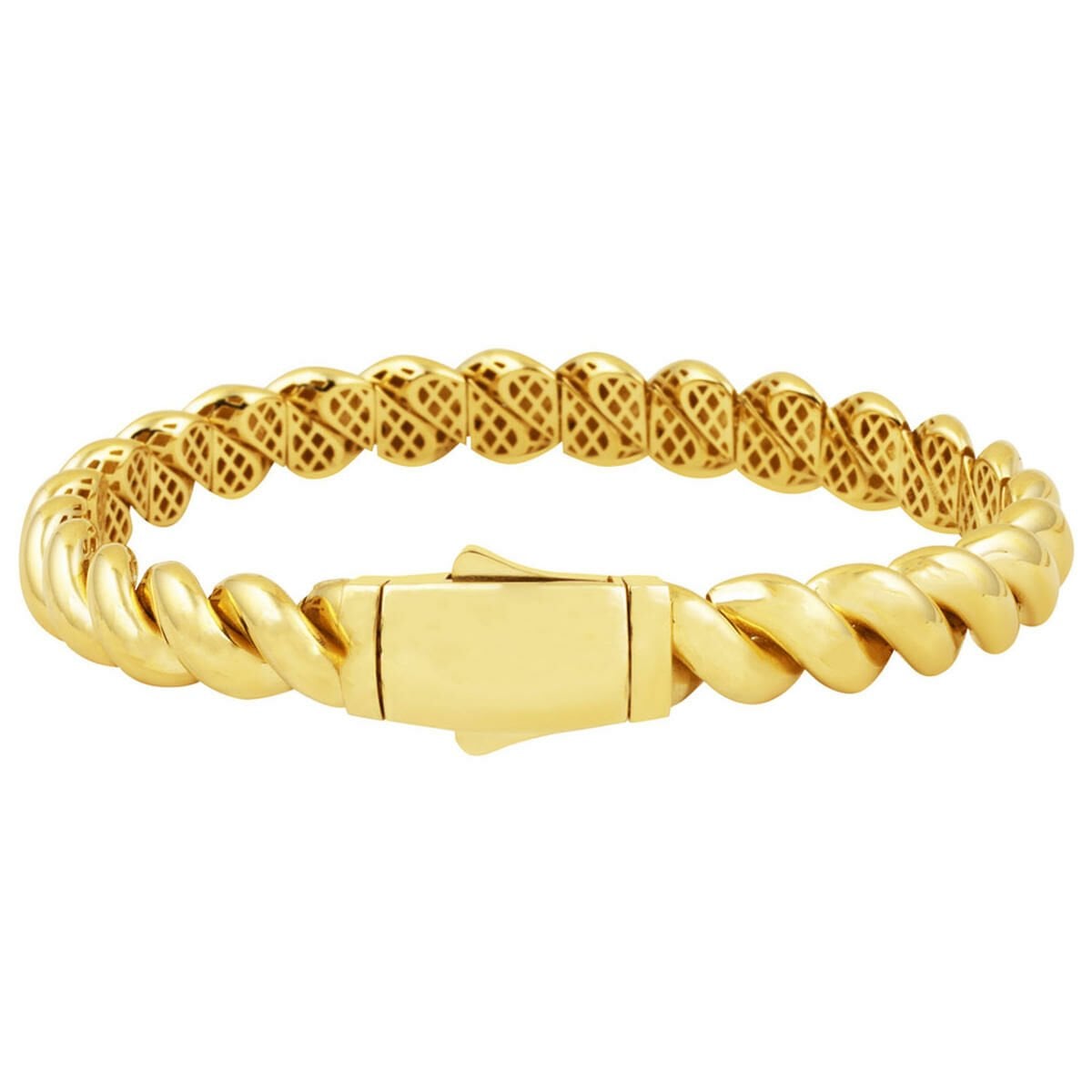 14K Yellow Gold Twisted Italian Hinged Cuff Bracelet