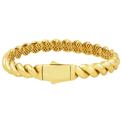 14K Yellow Gold Twisted Italian Hinged Cuff Bracelet