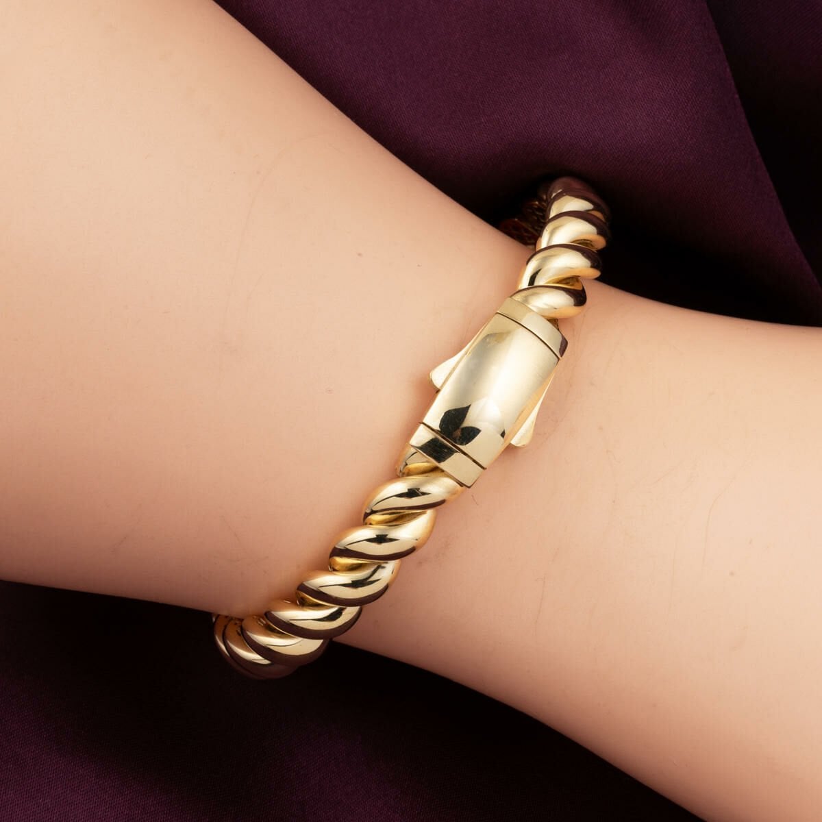 14K Yellow Gold Twisted Italian Hinged Cuff Bracelet