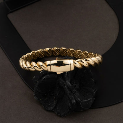 14K Yellow Gold Twisted Italian Hinged Cuff Bracelet