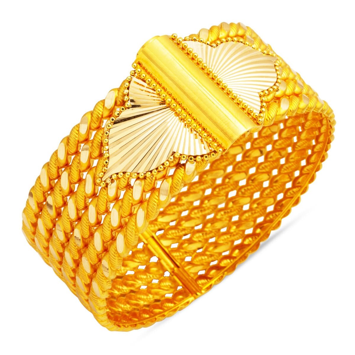 14K Yellow Gold Twisted Hinged Cuff Bangle (31.3 g)