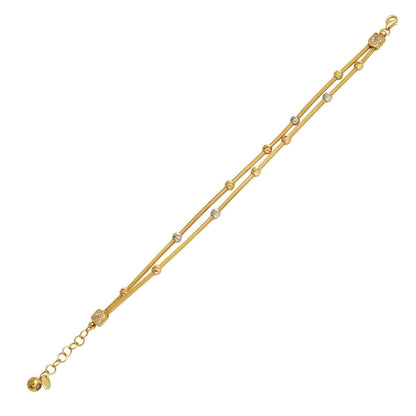 14K Yellow Gold Double Row Kazaziye Gold Bead Cubic Zirconia Bracelet