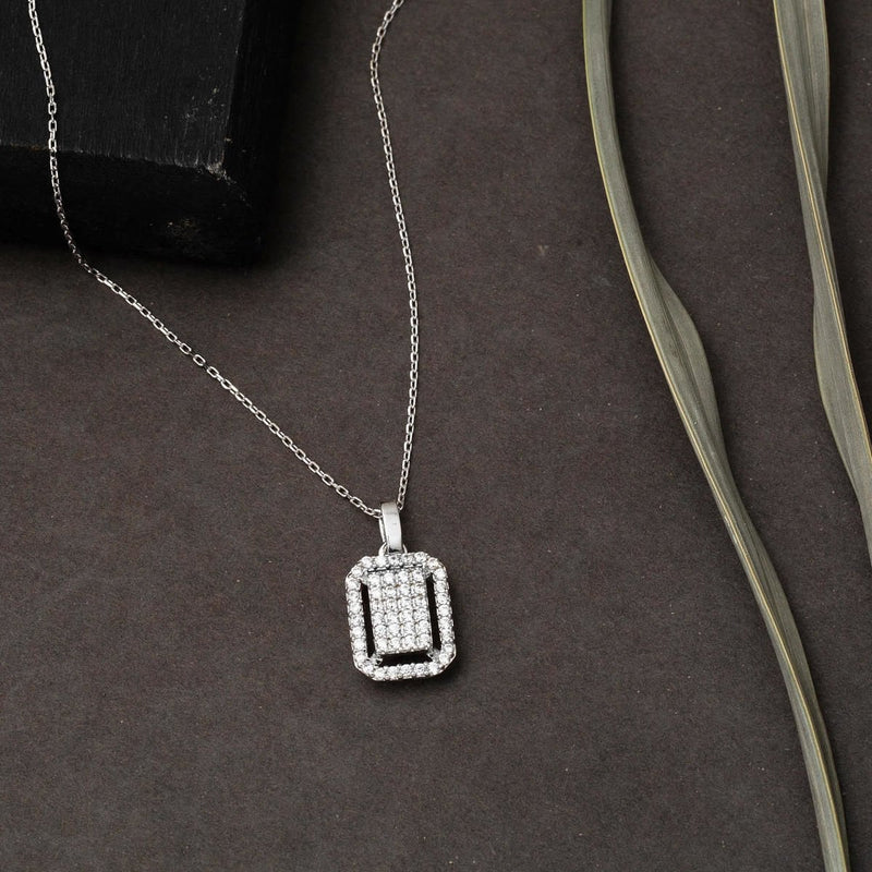 14K White Gold Coronet Minimalist Baguette Cubic Zirconia Necklace