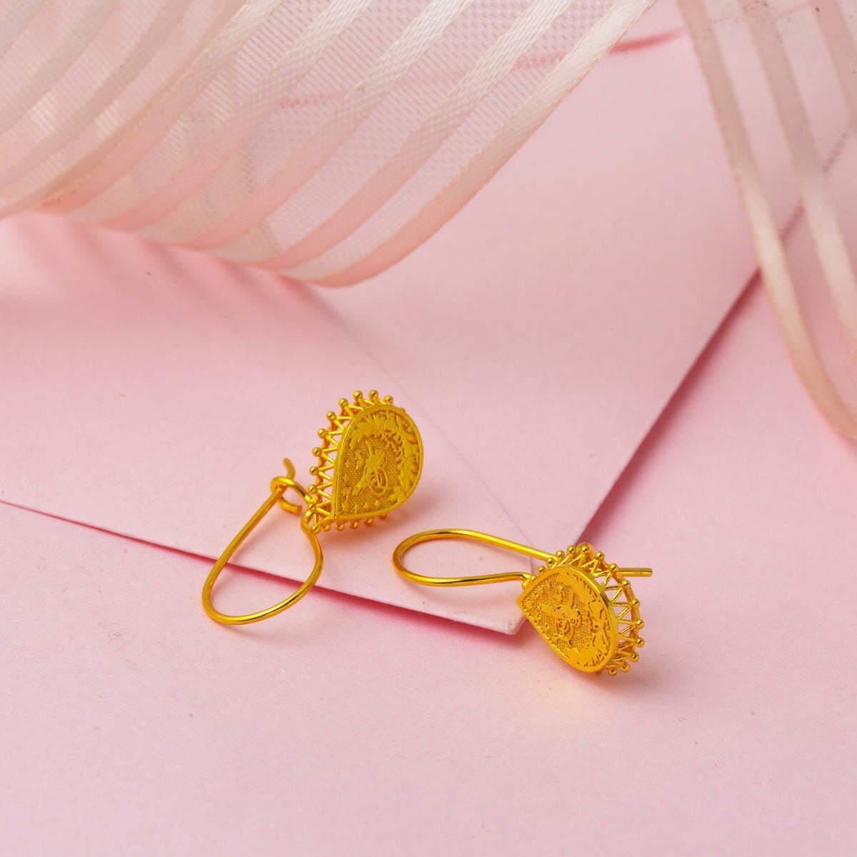 14K Yellow Gold Teardrop Ottoman Tughra Earrings