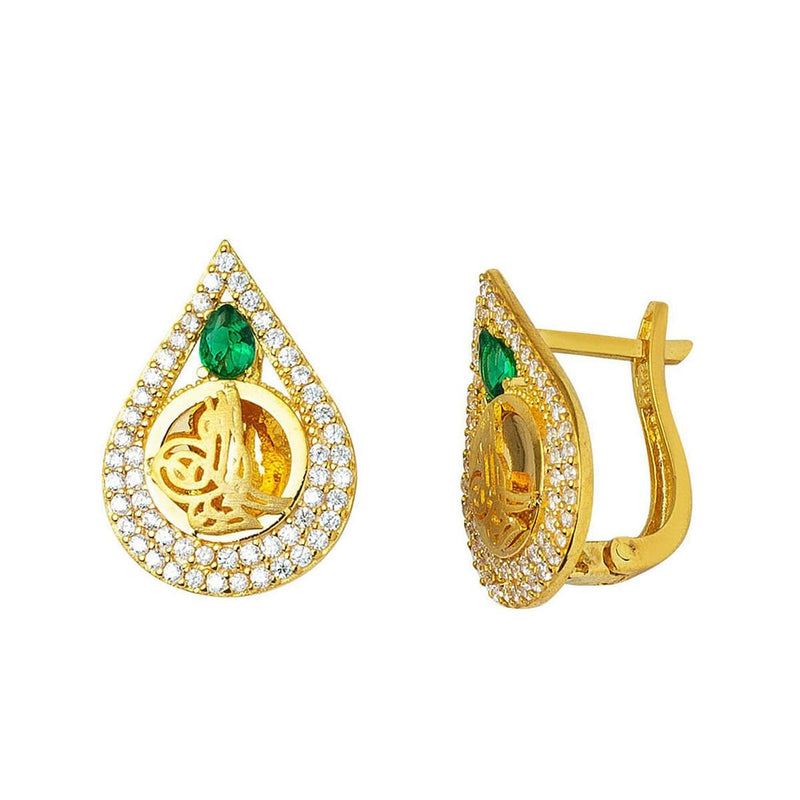 14K Yellow Gold Teardrop Ottoman Tughra Earrings (4.3 g)