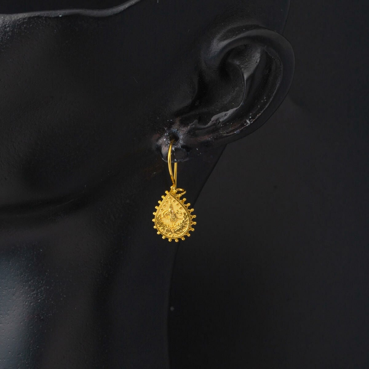 14K Yellow Gold Teardrop Ottoman Tughra Earrings