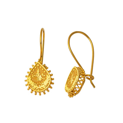 14K Yellow Gold Teardrop Ottoman Tughra Earrings
