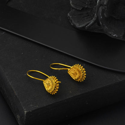 14K Yellow Gold Teardrop Ottoman Tughra Earrings