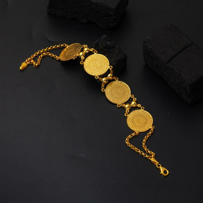 14K Yellow Gold Rolo Chain 4 Quarter Coin Bracelet