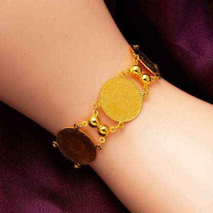14K Yellow Gold Rolo Chain 4 Quarter Coin Bracelet
