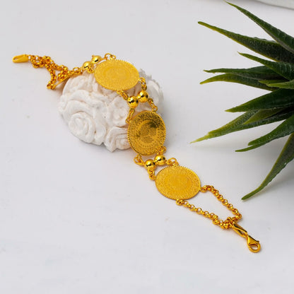 14K Yellow Gold Rolo Chain 4 Quarter Coin Bracelet