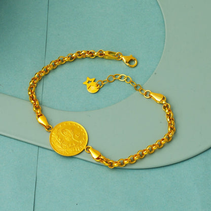 14K Yellow Gold Rolo Chain Half Ottoman Resat Coin Bracelet