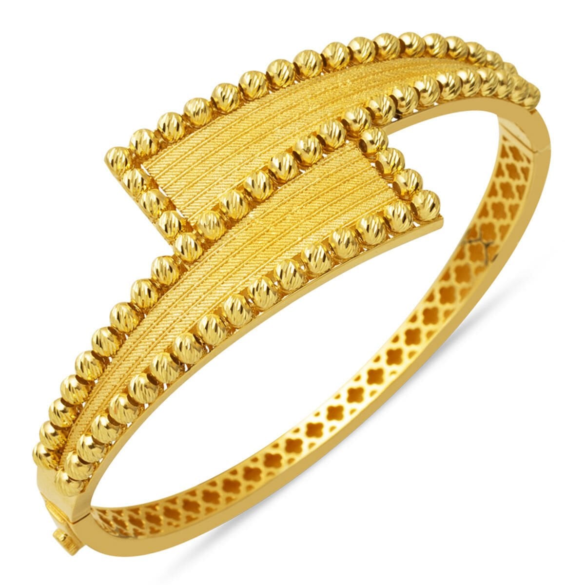 14K Yellow Gold Bead Mesh Hinged Cuff Bangle