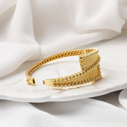 14K Yellow Gold Bead Mesh Hinged Cuff Bangle