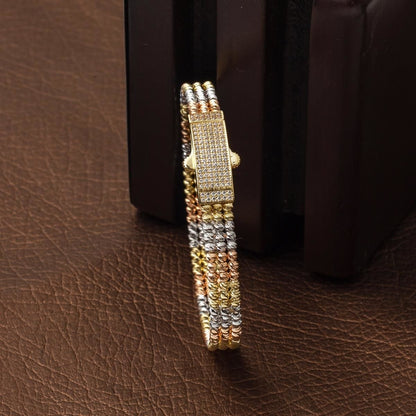 14K Yellow Gold Bead Hinged Cuff Cubic Zirconia Bangle