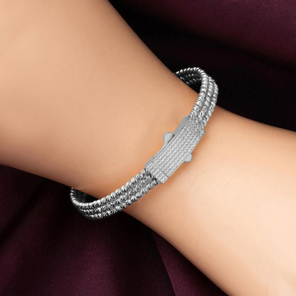 14K White Gold Bead Hinged Cuff Cubic Zirconia Bangle