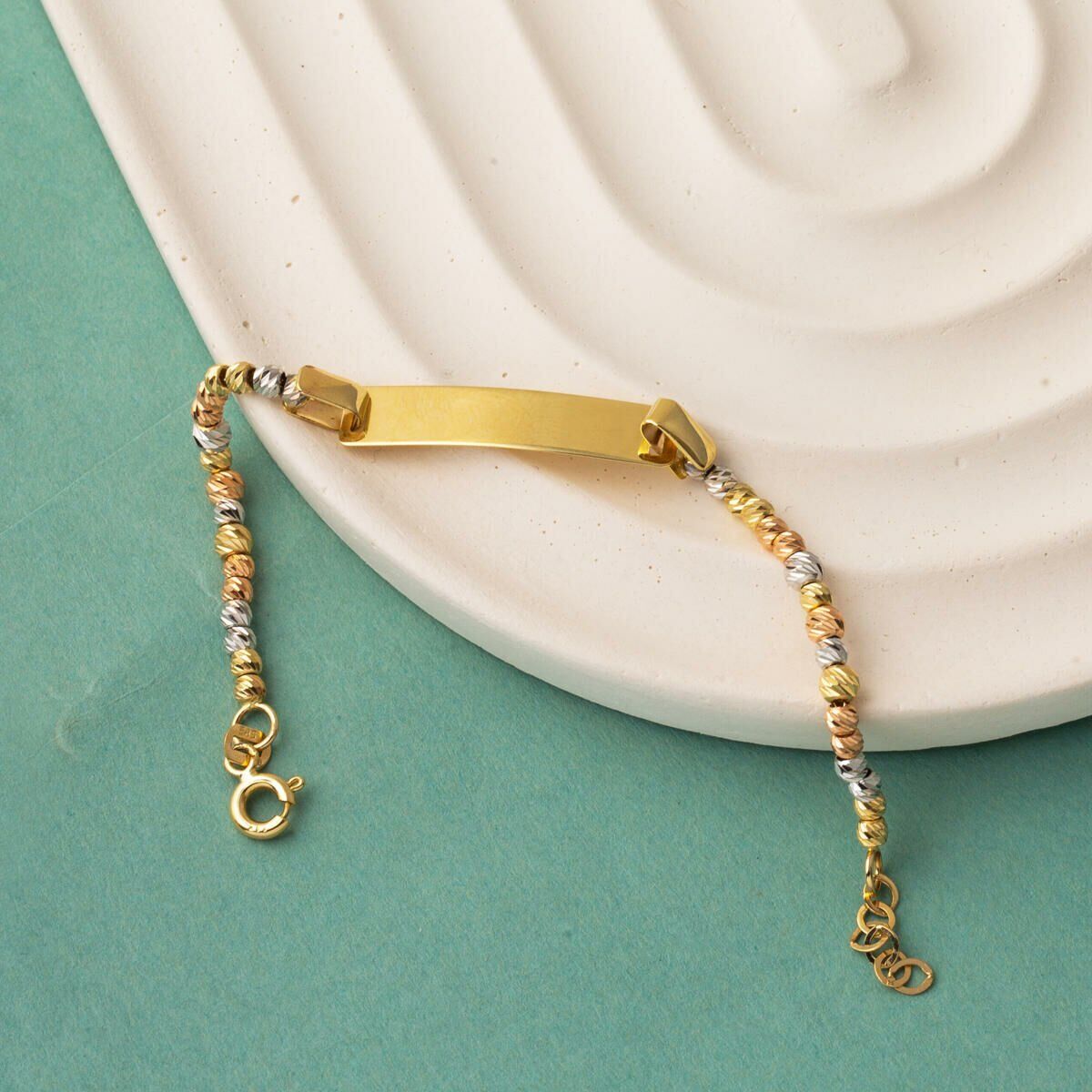 14K Yellow Gold Bead Plate Children's Bracelet