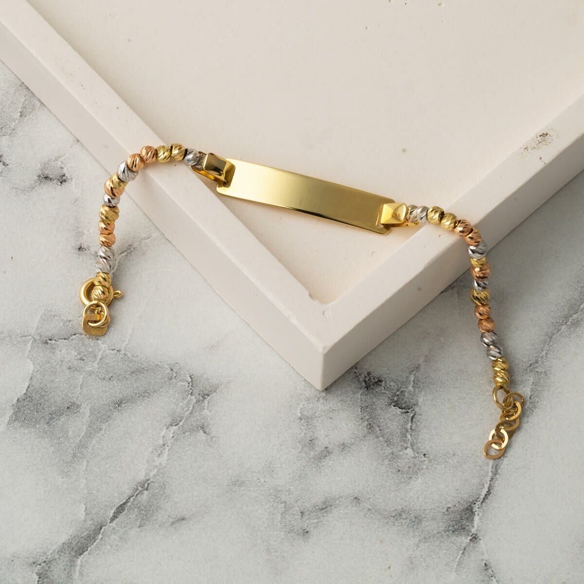14K Yellow Gold Bead Plate Children's Bracelet