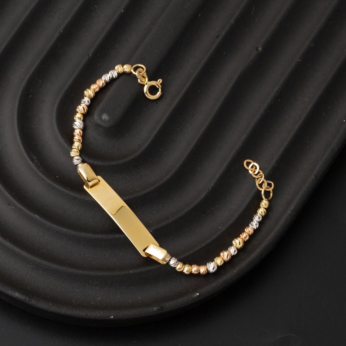 14K Yellow Gold Bead Plate Children's Bracelet