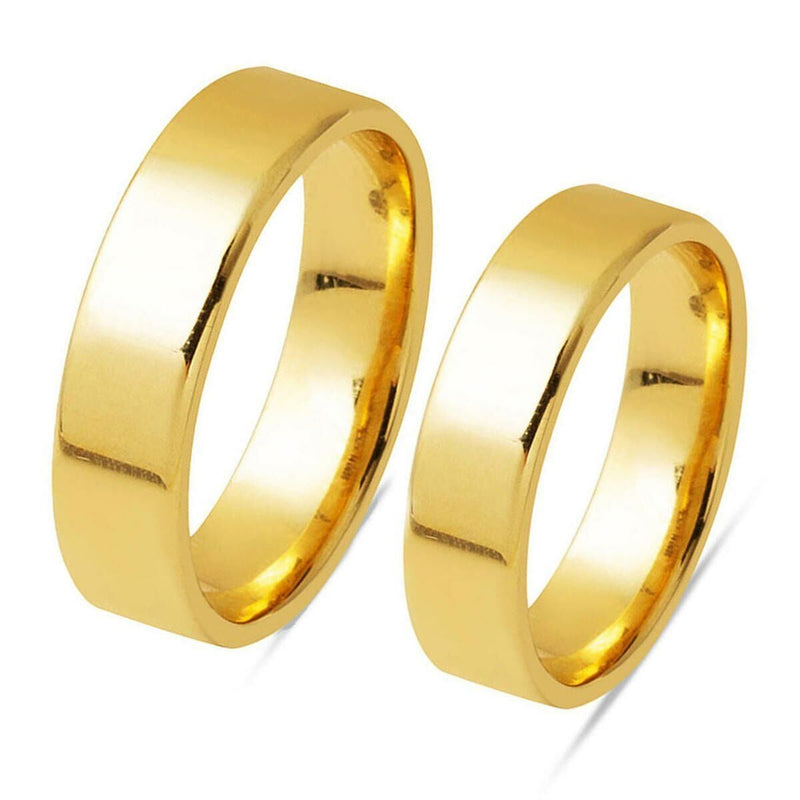14K Yellow Gold Square-Cut Double Wedding Band 6 mm