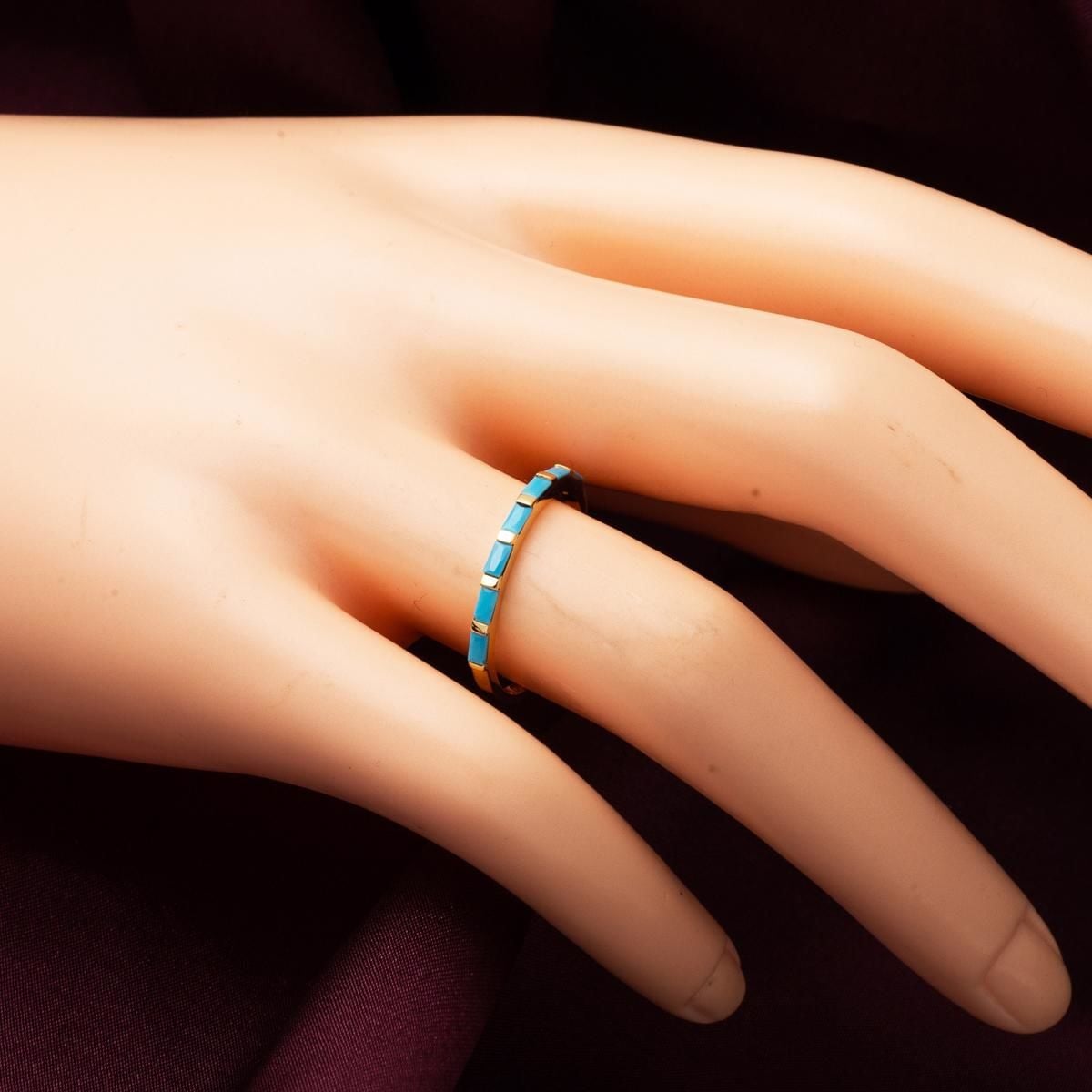 14K Yellow Gold Baguette Row Turquoise Ring