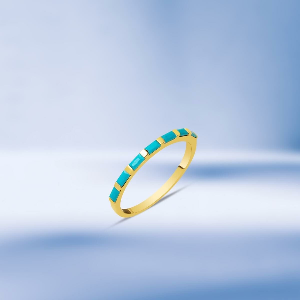 14K Yellow Gold Baguette Row Turquoise Ring