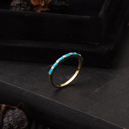 14K Yellow Gold Baguette Row Turquoise Ring