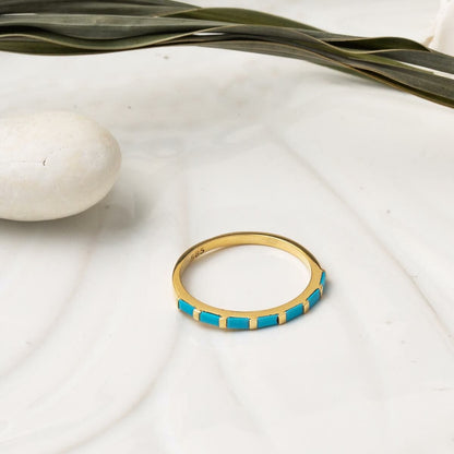 14K Yellow Gold Baguette Row Turquoise Ring