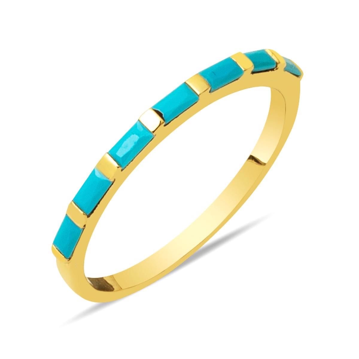 14K Yellow Gold Baguette Row Turquoise Ring