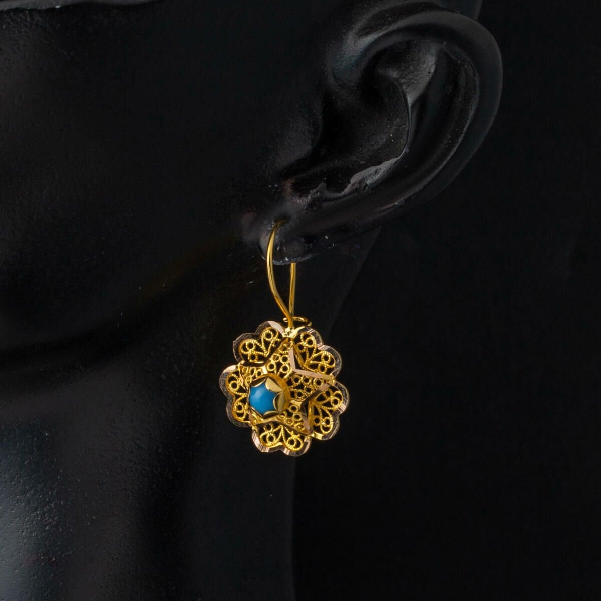 14K Rose Gold Turquoise Dangle Earrings
