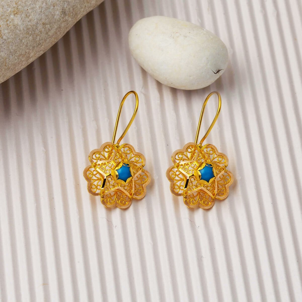 14K Rose Gold Turquoise Dangle Earrings