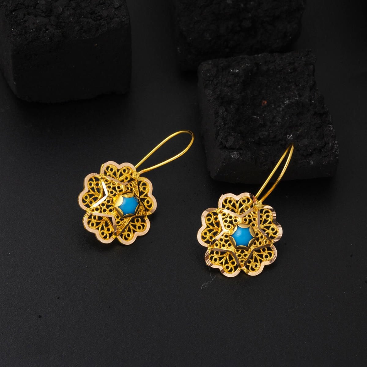 14K Rose Gold Turquoise Dangle Earrings