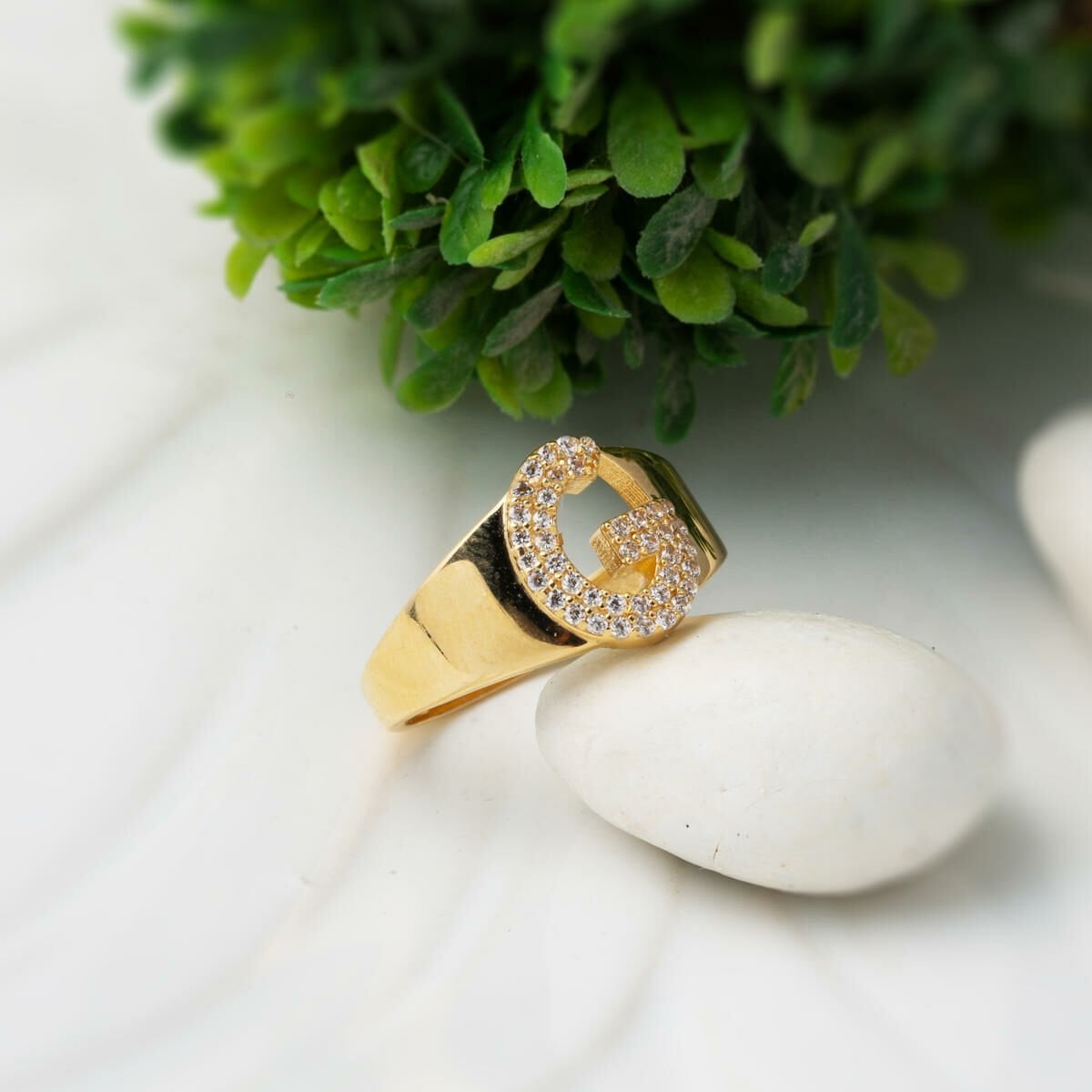 14K Yellow Gold Initial G Cubic Zirconia Ring